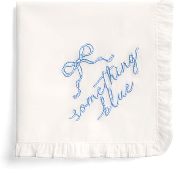 xo, Fetti Something Blue Embroidered Handkerchief 10"x10" | Bridal Gift