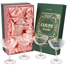 Coupe Glasses Set of 4, Ribbed Crystal Glass Cocktail Glasses with Luxury Box, 8oz Reusable Clear Hand Blown Martini Glasses for Drink, Martini, Espresso Martini, Home Bar, Christmas