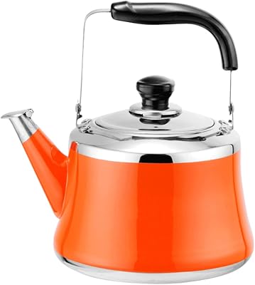 Stainless Steel Whistling Tea Kettle, Stove Top Whistling Tea Pot, Cute Candy Colors Teakettles with Ergonomic Handle for Gas, Induction, Electric Stove Tops Color : Orange, Size : 2 Liter
