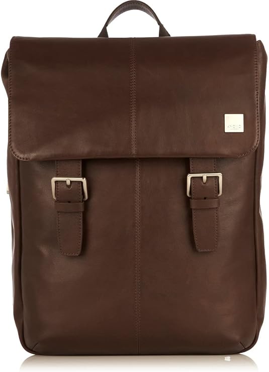 KNOMO Leather Large Laptop Business Backpack 15.6 inch Computer College Travel Daypack Bag with Buckle Flap Brown