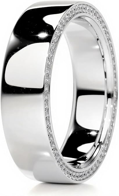 6MM Men's Wedding Band Ring with Lab Grown Diamond 925 Sterling Silver 10K 14K 18K Gold Wide Classic Wedding Band with Round Diamond for Wedding