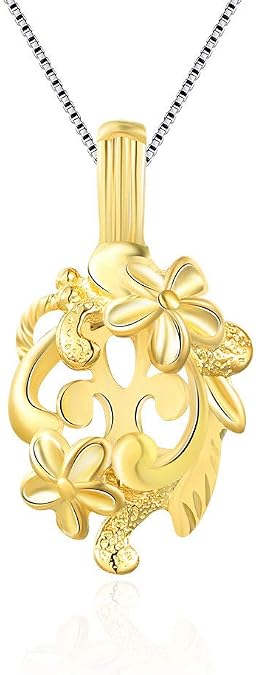 Sterling Silver Gold Plated Flower Cage Pendants for Women