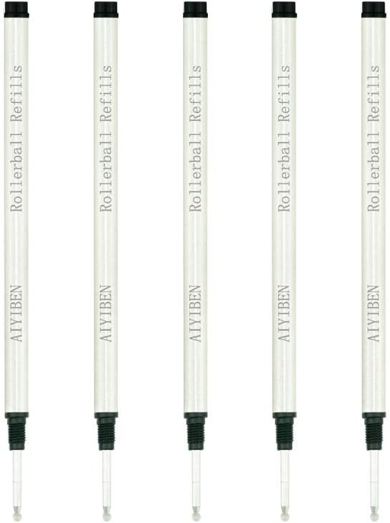 Rollerball Pen Refills - Smooth Writing German Ink and Fine 0.5 mm Threaded Rolling Ball Refills (5 x Black)