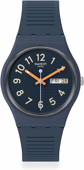 Swatch Gent Biosourced Unisex Watch Casual Polymer Blue Quartz Waterproof Trendy Lines At Night