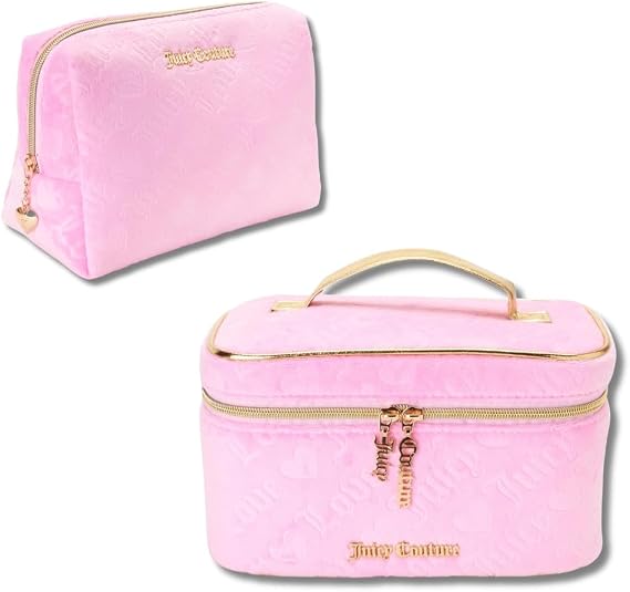 Juicy Couture Pink Makeup Bag Cosmetics Organizer Travel Essentials Heart Set