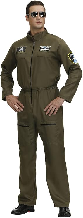 Flight Suits for Men Fighter Pilot Costume Halloween Costume Green Jumpsuit