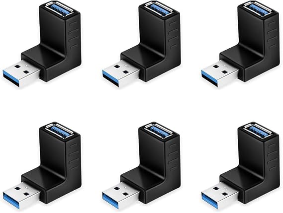 ELUTENG 90 Degree USB 3.0 Adapter 6Pack Right Angle Male to Female Adapter
