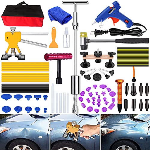 DIY Paintless Dent Repair Kit -Paintless Dent Puller Tools Adjustable Length with 2 in 1 T-Bar Slide Hammer for Car Hail Damage Dent & Ding Removal