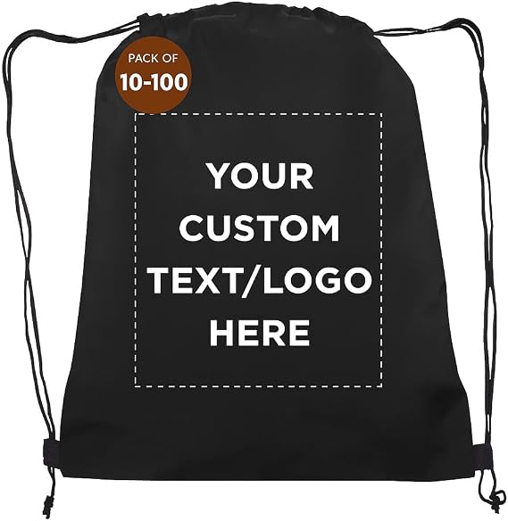 DISCOUNT PROMOS Custom Non-Woven Drawstring Backpacks Set of 10/50/100, Personalized Bulk Pack