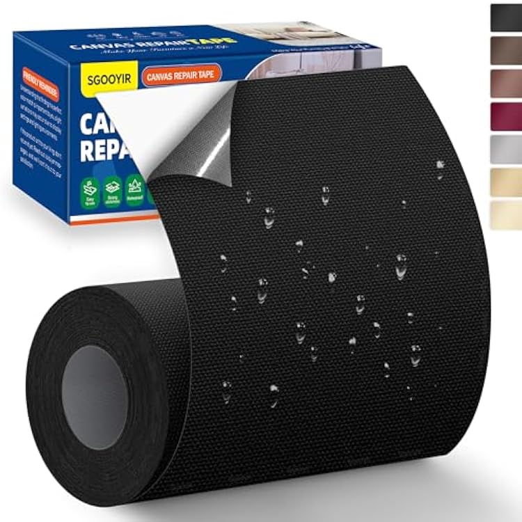 Self-Adhesive Canvas Repair Tape, 4 x 79 Waterproof Canvas Repair Patch, Fabric Patch Repairs Kit for Furniture, Tents, Sunbrellas, Boat Covers Awnings, Couches, Clothes, Bags Black