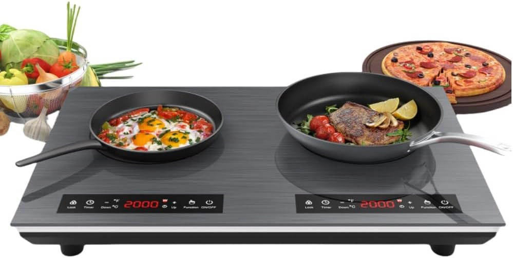 Double Stove Induction Cooker, Electric Ceramic Cooker, 110V Desktop, 200W High Power, Fast Heating, Induction Touch, Adjustable Firepower, Quiet Design, Easy Care, Multiple Cooking Modes, Suitable for Iron PotsStainless Steel Pots Silver