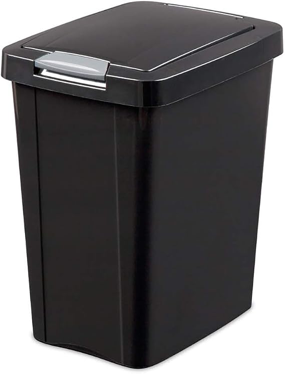 Sterilite 7.5 Gallon TouchTop Wastebasket with Lid That Opens with Touch, Conceals Trash in the Kitchen, Bathroom, Mudroom or Office, Black, 1-Pack