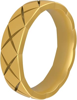 ROQ Silicone Rubber Wedding Ring for Women, Comfort Fit, Women's Wedding Band, Breathable Rubber Engagement Band, 5mm Wide 2mm Thick, Crosshatch, Single, Multi Colors and Sizes