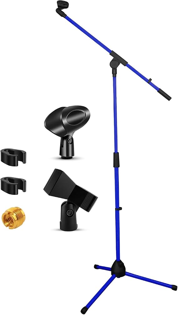 5 Core Microphone Stand with Boom Arm Adjustable 72 Inch Tripod Heavy Duty Mic Stands Floor for Singing Karaoke On Stage Studio Includes Mic Clips - MS 080 D-BLU