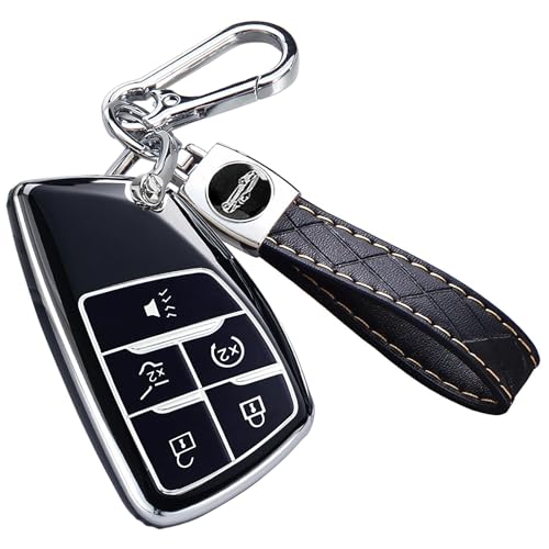Montague Key Fob Cover for Chevy, Soft TPU Key Case Compatible with Silverado Tahoe Equinox Traverse Suburban GMC Yukon Denali Terrain, for Buick Envision Remote Smart Key Holder5 Buttons Black