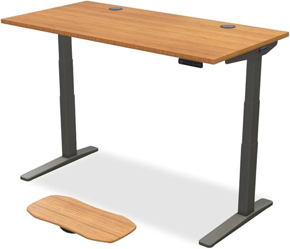 UPLIFT DESK Bamboo (60 x 30 inch) Standing Desk 2-Leg V3 Adjustable Stand Up C-Frame (Indus.), Advanced Keypad, Wire Grommets, Wire Tray, Rocker Board