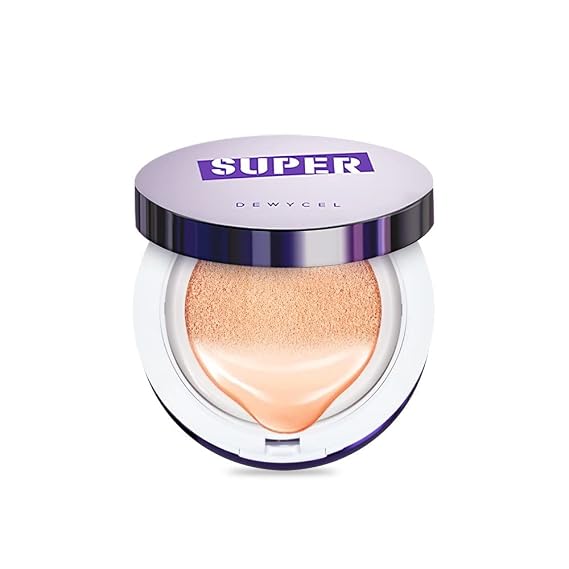 DEWYCEL SUPER COVER CUSHION FOUNDATION | Buildable Coverage | Long-lasting Dewy Finish | #23 Natural Beige SPF50+ PA+++ | Korean Cushion Foundation with Hydration