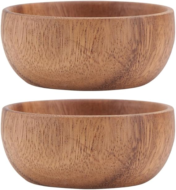 Luxshiny Wood Salad Bowl Set 2 Pieces Natural Wooden Serving Bowls for Salad Snacks and Soup Hand-Polished Smooth Texture for Home and Hotel Kitchen Use