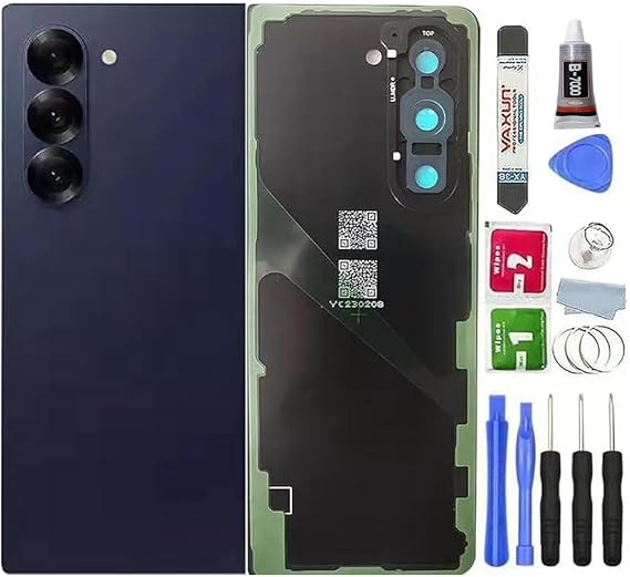 Z Fold 6 Back Glass Cover Replacement for Samsung Galaxy Z Fold 6 Back Glass Housing Cover Photo Frame with Back Cover Pre-Installed Tape + Tools (Navy)