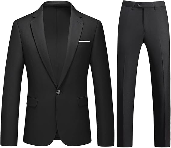 Mens Suits 2 Piece Slim Fit Casual One Button Solid Suits for Mens Business Wedding Party Jacket Blazer & Pants Set