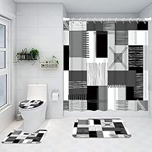 All Smiles Red Shower Curtain Sets with Non-Slip Rugs,Toilet Lid Cover and Bath Mat, Black and Gray Bathroom Decor Set Accessories Waterproof Shower Curtains