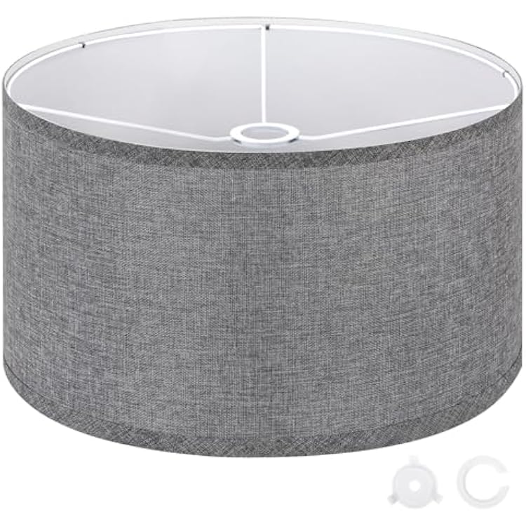 OUTON Grey Large Drum Lamp Shades for Floor Lamps, 16 Top x 16 Bottom x 9 High, Easy to Assemble, Replacement Linen Lampshades for Table Lamps & Bedside Lamps 1.65 Spider