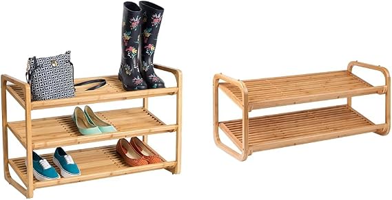 Honey-Can-Do Bamboo 3-Tier and 2-Tier Shoe Shelves Bundle (Holds Up to 20 Pairs)