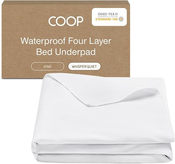 Coop Home Goods Waterproof Four Layer Bed Underpad for Incontinence, King, Washable Mattress Pad, Reusable Waterproof Mattress Cover, Bed Pads for Adults, Seniors, Children, Pets, King (78x39.5)