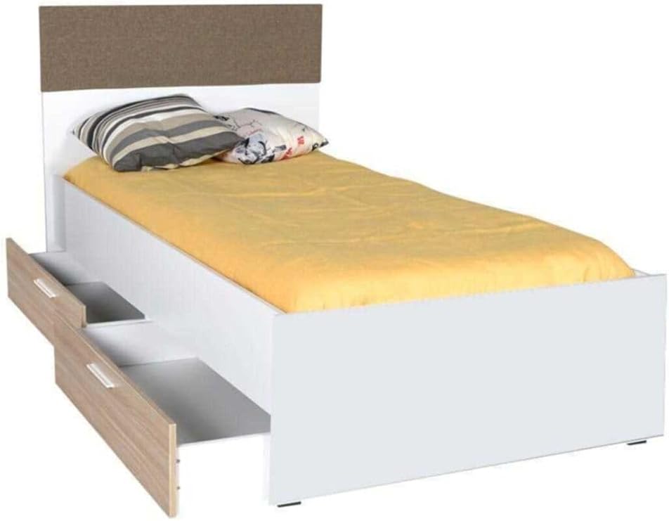 Base Tek Kişilik 2 Çekmeceli Karyola - İtalyan Meşe-Mat Beyaz 110x105x204 (GxYxD)