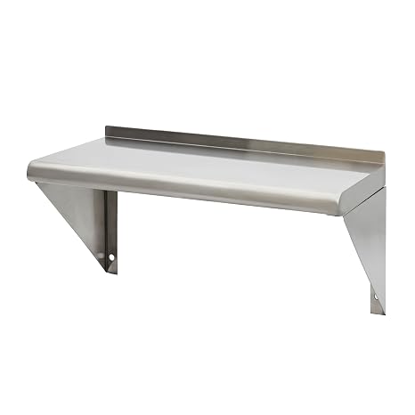 Pearington NSF-Certified Stainless Steel Wall Mount Storage Shelf with 1" Backsplash, Commercial Stainless Steel Wall Shelf for Kitchens and Garages, 12" x 24", Silver