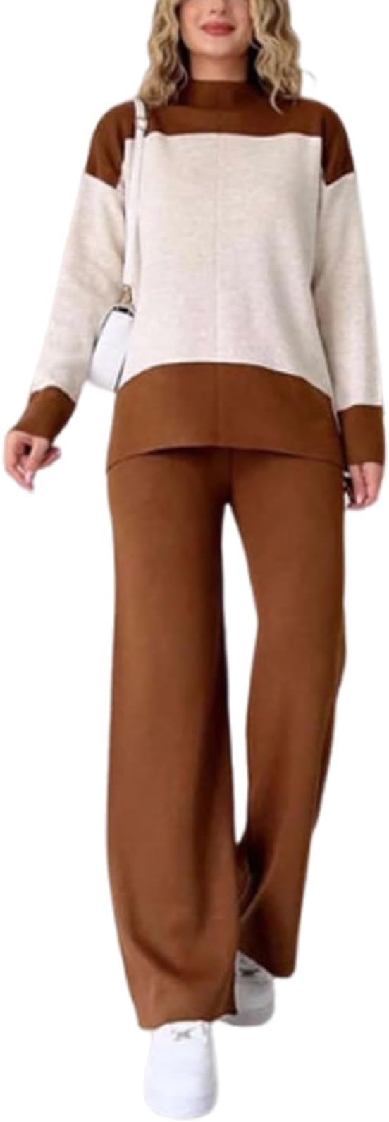 and Comfortable Set (Top + Pants),Long Sleeve Color Block Sweatshirt with Pants 2 Piece Outfits