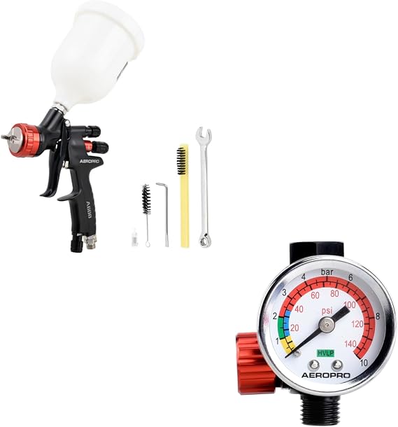 AEROPRO Tools A608 1.3mm Nozzle Automotive Paint Gun & A613 Air Regulator