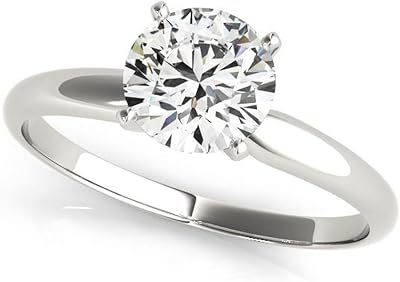 12 Carat 14K White Gold Round Cut Solitaire Diamond Engagement Ring 0.5 Carat J-K Color I2 Clarity