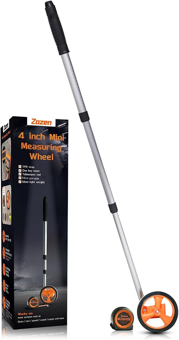 Zozen 4-Inch Measuring Wheel in Feet and Inches,Tape Measure Include,Orange | Telescopic Up to 40in, One-Key to Reset, Up To 9,999 Ft, Mechanical Distance Measure Wheel Adapt Various Roads