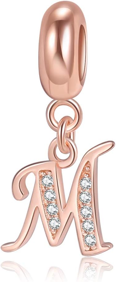 Letter Charms Initial A-Z Alphabet Beads, Rose Gold 925 Sterling Silver Dangle Beads for Bracelets & Necklaces