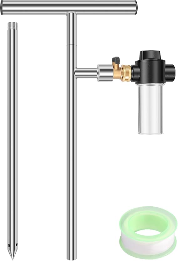 Deep Root Tree Watering Tool, Root Feeder with Fertilizer Bottle Watering Wand Irrigation System Watering Stake, Brass Valve T-Handle Irrigation System for Outdoor Garden, Plant & Shrubs Growth