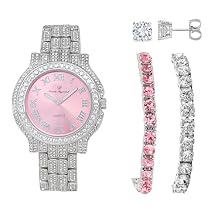 Charles Raymond Women's Fully Iced Out Diamond Watch with Pink Blinged Out Tennis Bracelet - ST10327LA