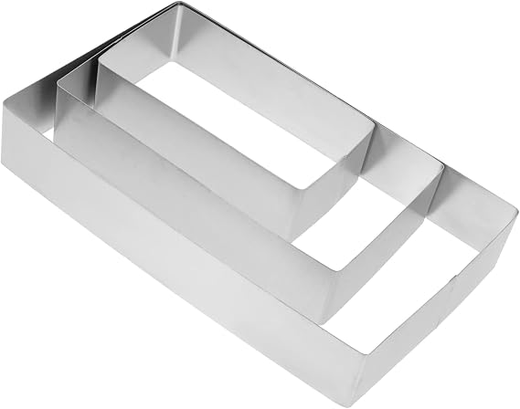 DOITOOL Rectangular Cake Rings Set 3 Pieces Stainless Steel Baking Molds 9.84X5.90X1.77 Inch Tiramisu Cheese Pastry Cutter for Home Baking and Pastry Making