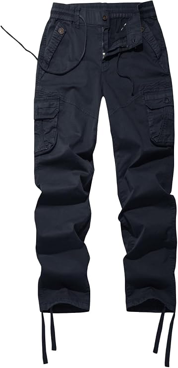 FOURSTEEDS Women's Mid Rise Drawstring Elastic Waist Multi-Pocket Outdoor Sport Cotton Camping Hiking Cargo Pants