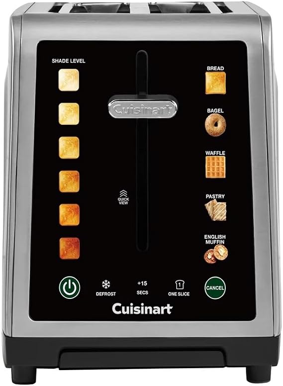 Cuisinart SimpliTouch XL 2-Slice Toaster Extra-Wide Slots, Touchscreen Controls, 7 Shade Settings, Bagel & Reheat Functions, Stainless Steel