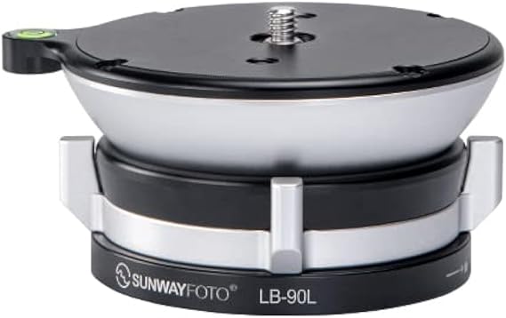 Sunwayfoto Black LB-90L 90mm Low Profile Leveling Base for Tripod w External Bubble Level & Butterfly Lock Collar +/-15 Tilt