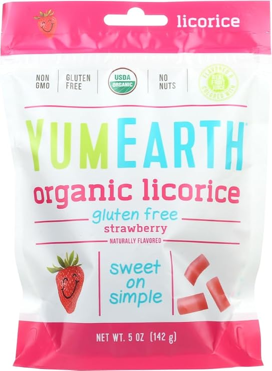 YumEarth Organic Gluten Free Strawberry Licorice Snack Packs - Allergy Friendly, Gluten Free, Non-GMO, Vegan, No Artificial Flavors or Dyes - 5 Ounce (Pack of 2)