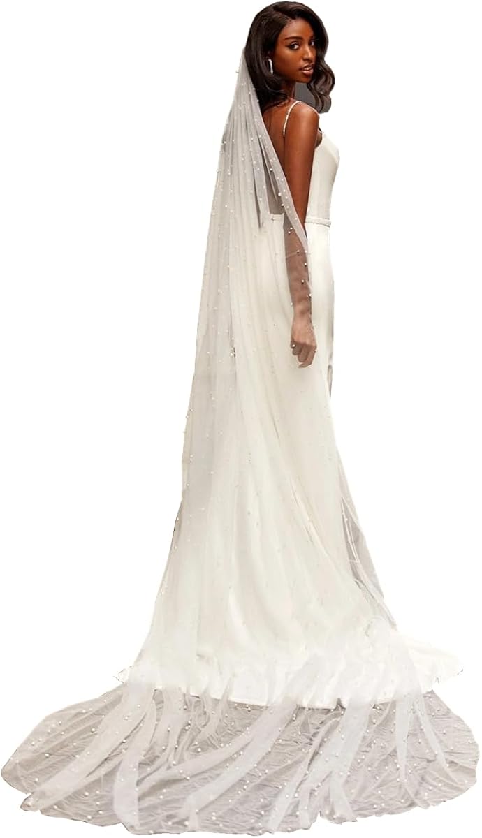 Dressica One Layer Pearl Wedding Bridal Veil 3 Meter2.3 meter With Metal Comb