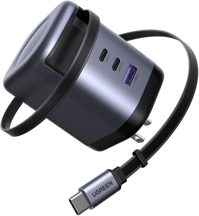 UGREEN Rapid Charger, 100W, Type-C 29.5 inches 75 cm, Retractable Type, 8 Adjustable Levels, Built-in USB-C Cable, 2C1A, 3 Ports, PPS/PD Compatible