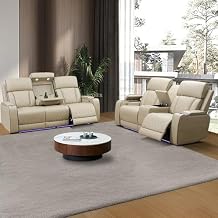 Power Recliner Sofa Sets, Power Reclining Sofa Set with Console Storage, Recliner Couch Recliner Loveseat with Cup Holder for Living Room Furniture Set 2 Piece (Sofa and Loveseat, Beige)