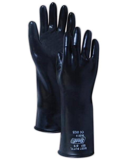 SHOWA Best 878-09 Unlined Butyl Rubber Chemical Resistant Glove, Black, Large