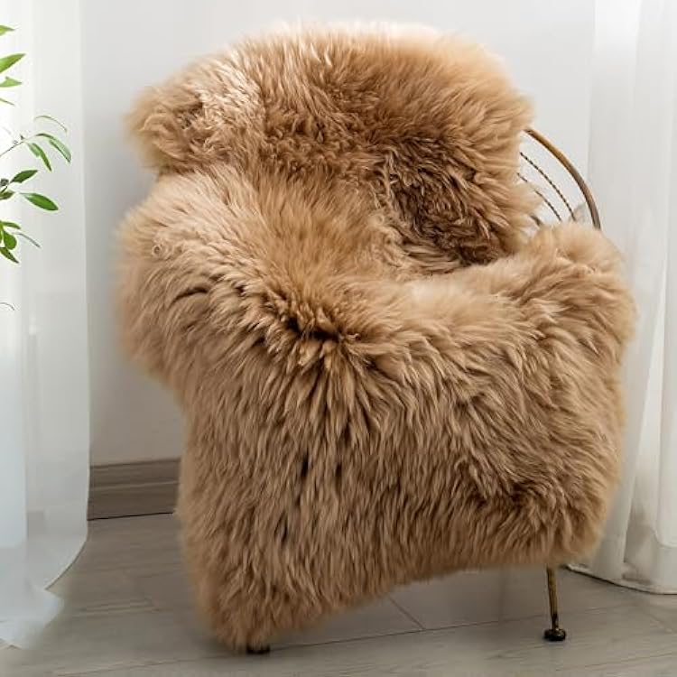 Premium Genuine Sheepskin Area Rug for Bedroom,Real Fluffy Soft Wool Fur Carpet Natural Luxury Lambskin Rug Seat Chair Covers for Couch Sofa Living RoomTan,23 Feet Sheepskin