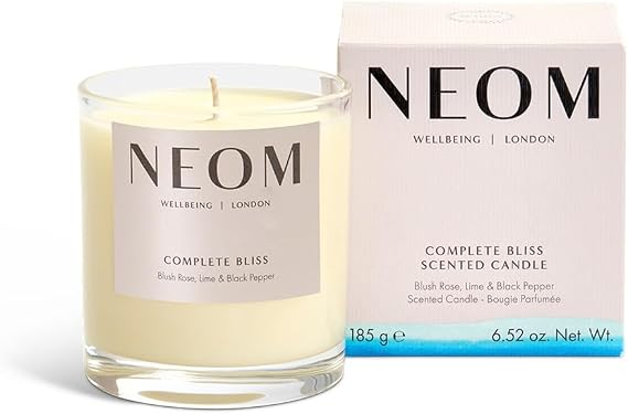 NEOM- Complete Bliss Scented Candle, 1 Wick | Blush Rose, Lime & Black Pepper | Essential Oil Aromatherapy Candle | Scent to De-Stress