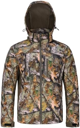 UIIHUNT Hunting Jacket for Men, Quiet Fleece Lined Camo Coat with Hood, Water Resistant, Cold Weather Hunting Clothes