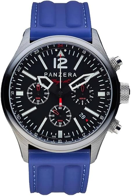 Panzera Flieger 46C Stainless Steel Pilots Watch for Men - Analog Pilot Time Piece - Quartz Chronograph - Designed & Assembled in Australia